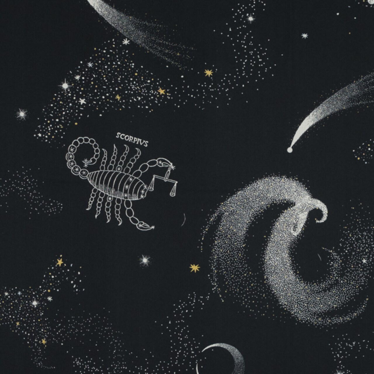 1 Yard Stretch Cotton Sateen Black Celestial Path of Apollo Print Gaia Collection